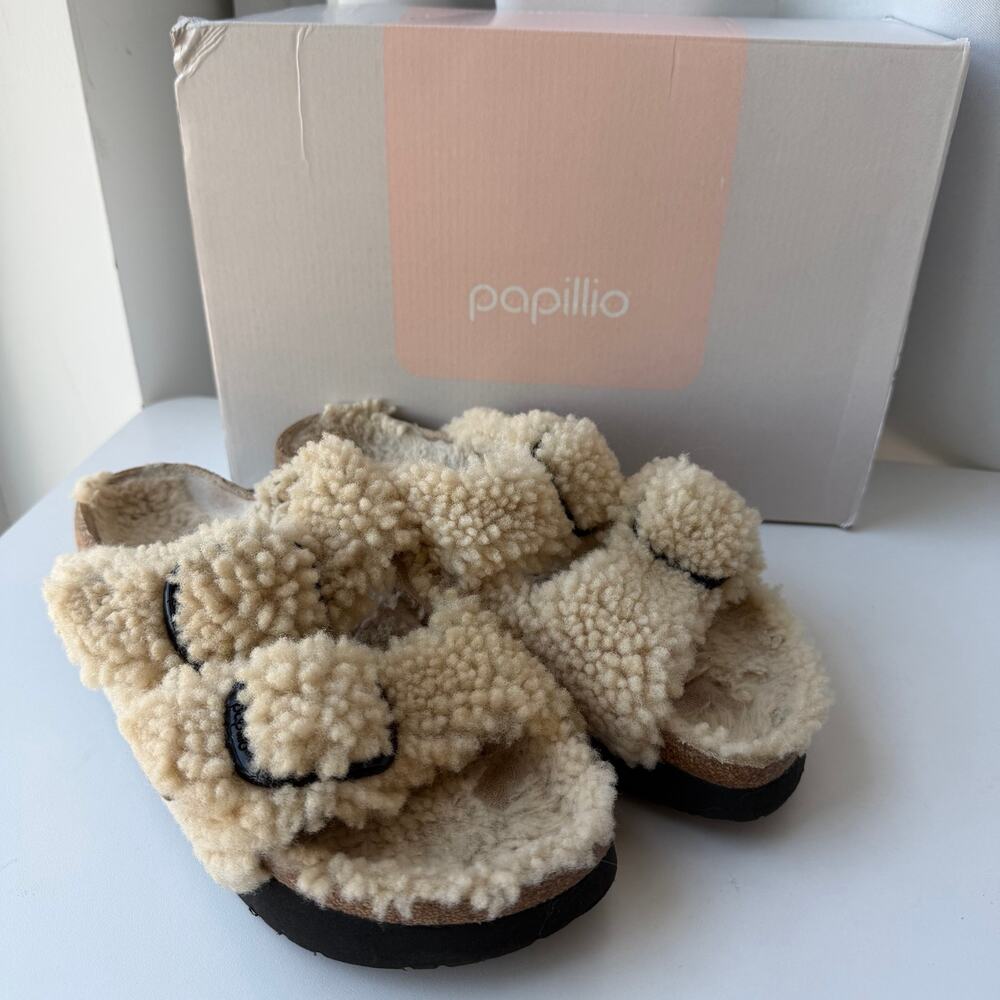Birkenstock Papillio (8-8.5/39) Arizona Big Buckle Teddy Shearling Eggshell